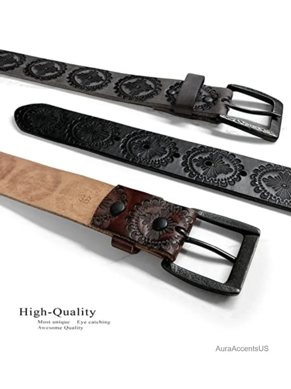 Western Tooled Full Grain Genuine Leather Belt 1.5